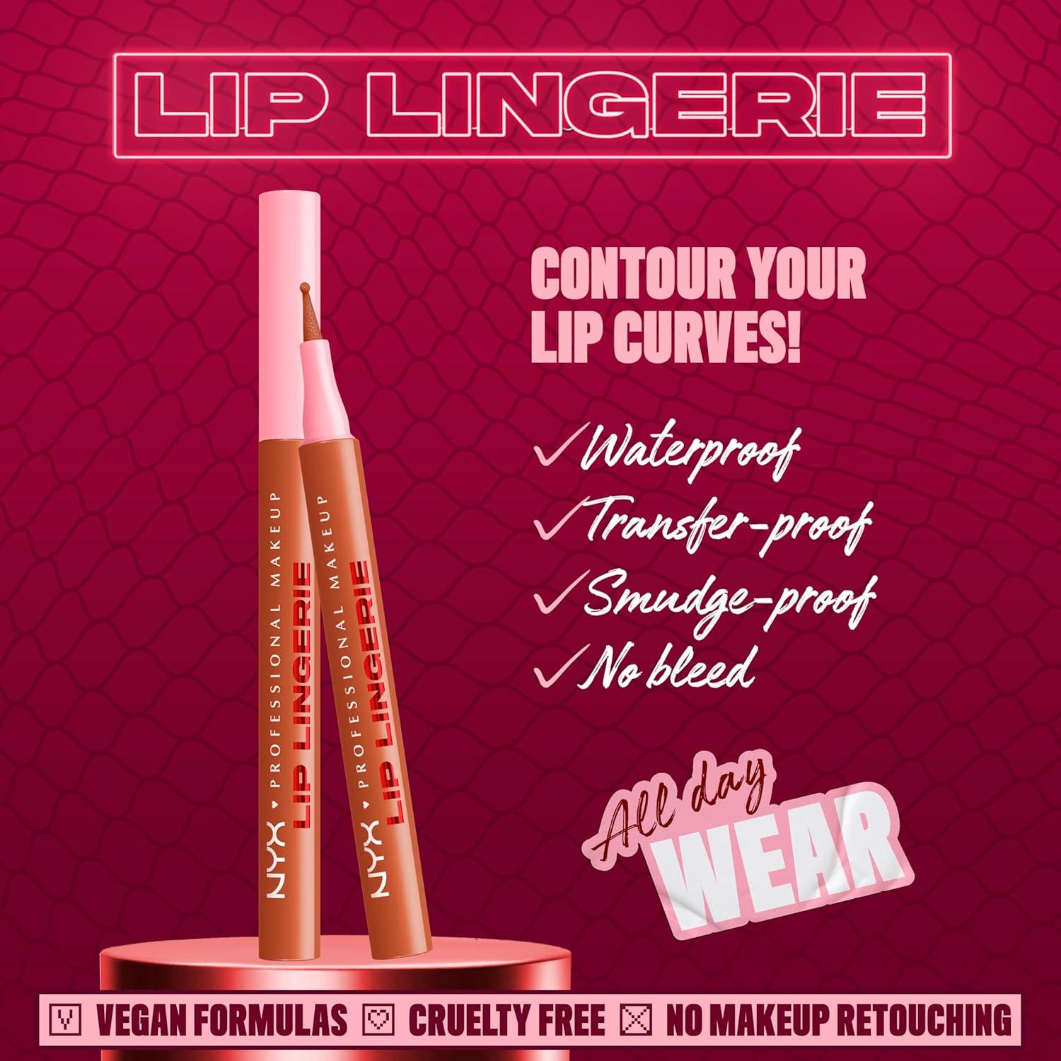 imageNYX PROFESSIONAL MAKEUP Lip Lingerie Liner Stain Seamless Make Up with AllDay Color Waterproof Lip Stain Finish Send Nudes Rosewood03 BARELY THERE
