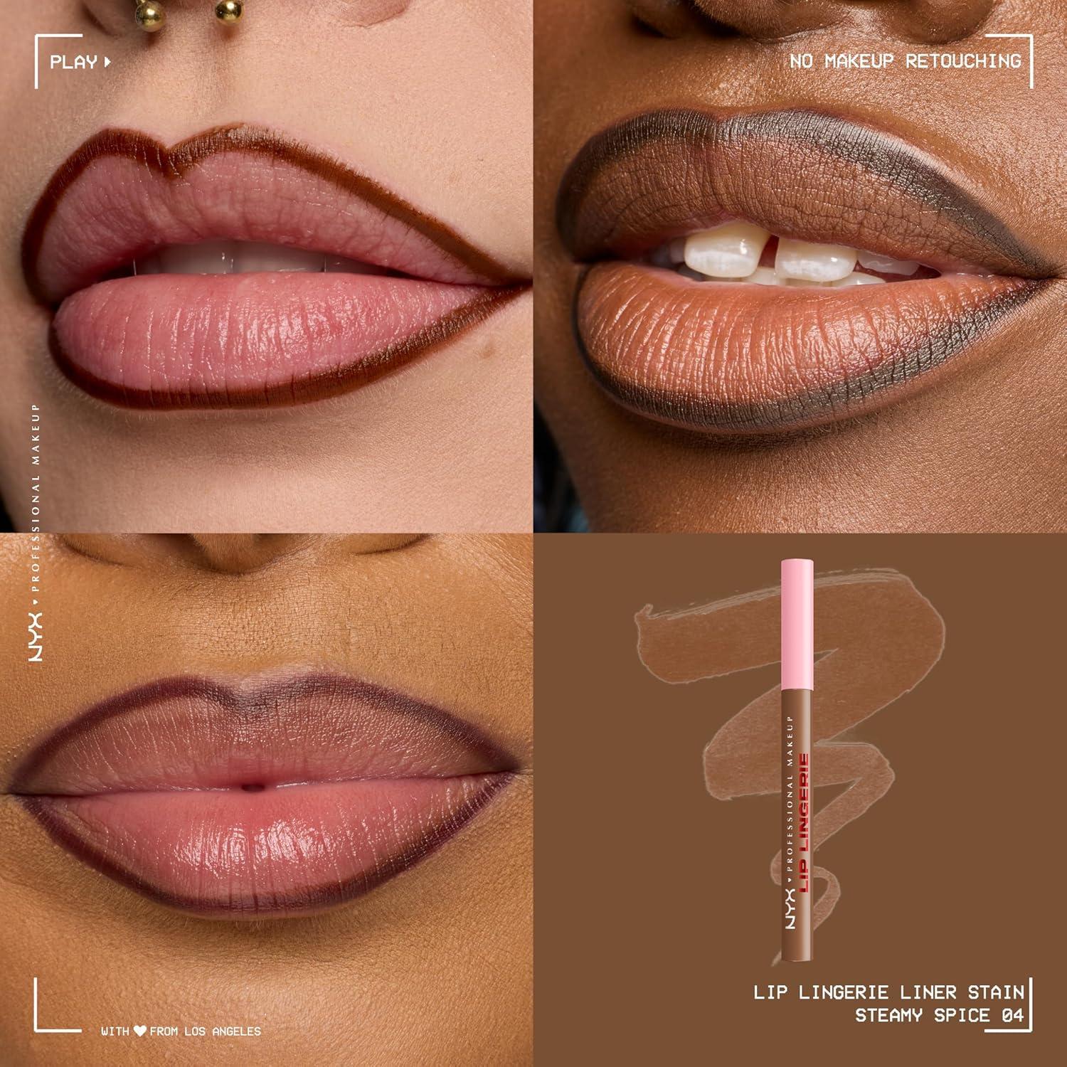 imageNYX PROFESSIONAL MAKEUP Lip Lingerie Liner Stain Seamless Make Up with AllDay Color Waterproof Lip Stain Finish Send Nudes Rosewood04 STEAMY SPICE